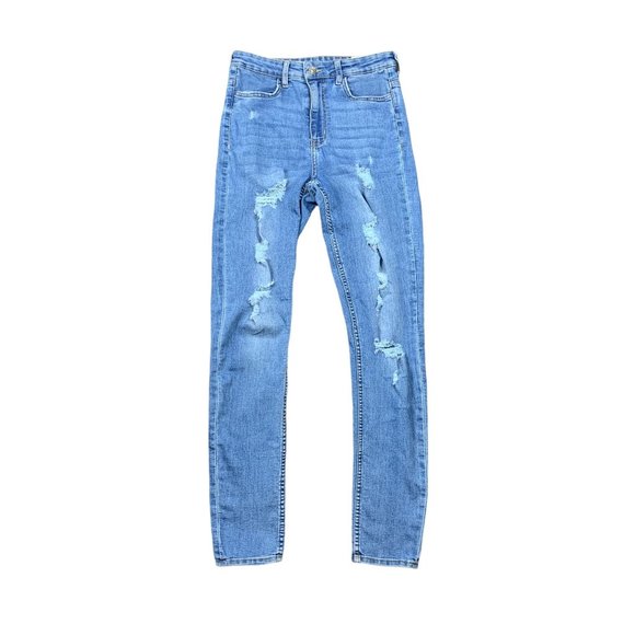 H&M Divided 8 Jeans Distress Skinny 26" X 29" High Rise Medium Wash - Picture 1 of 4